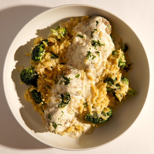 Sage Turkey Meatballs with Creamy Orzo