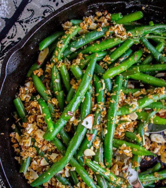 Judías verdes asadas con cebollas crujientes GF (4 porciones)