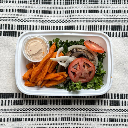 Grass Fed Beef Burger with Sweet Potato Fries